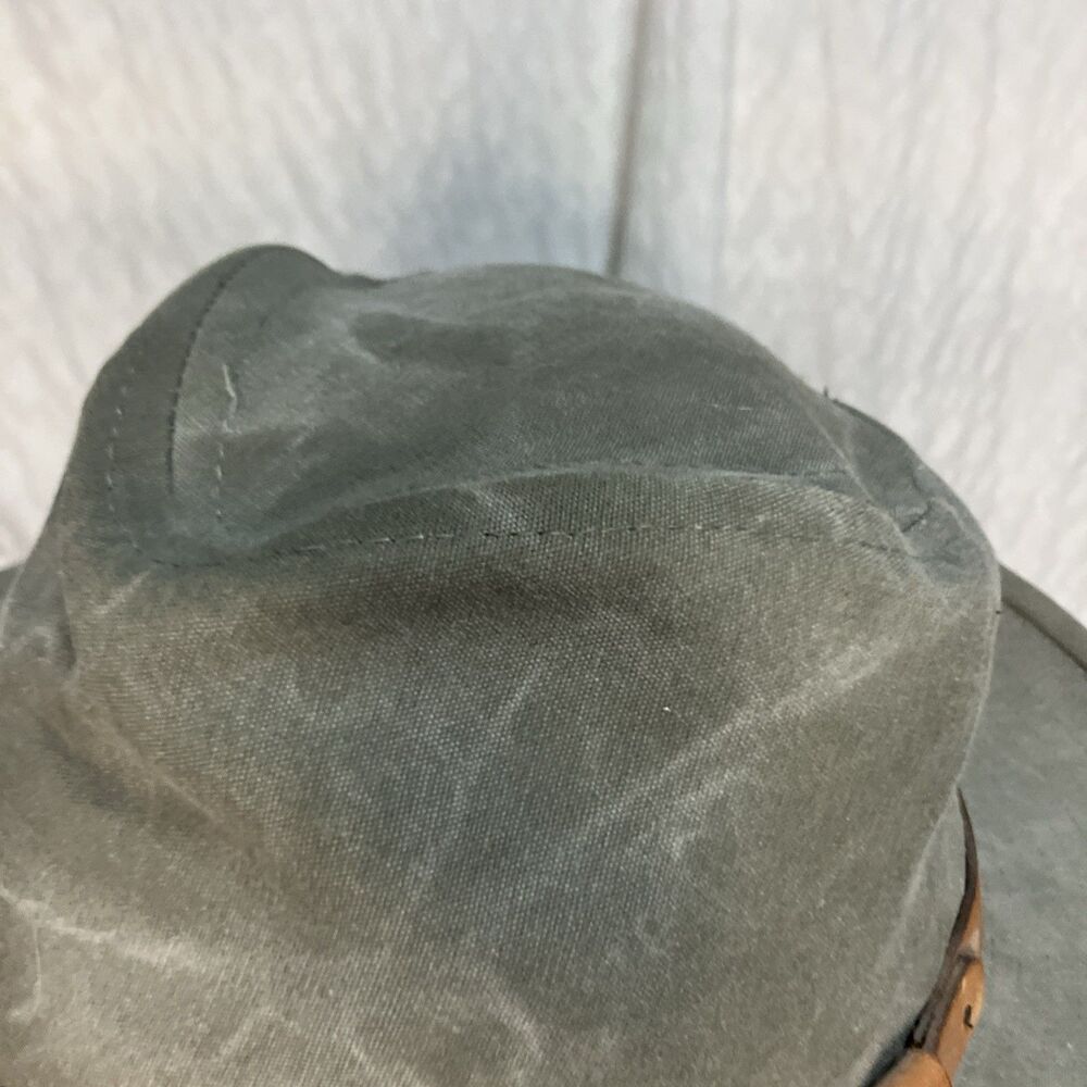 VTG SAGE Oilskin (waxed Cotton) Outback Safari Hat USA Leather Band L - Picture 2 of 11